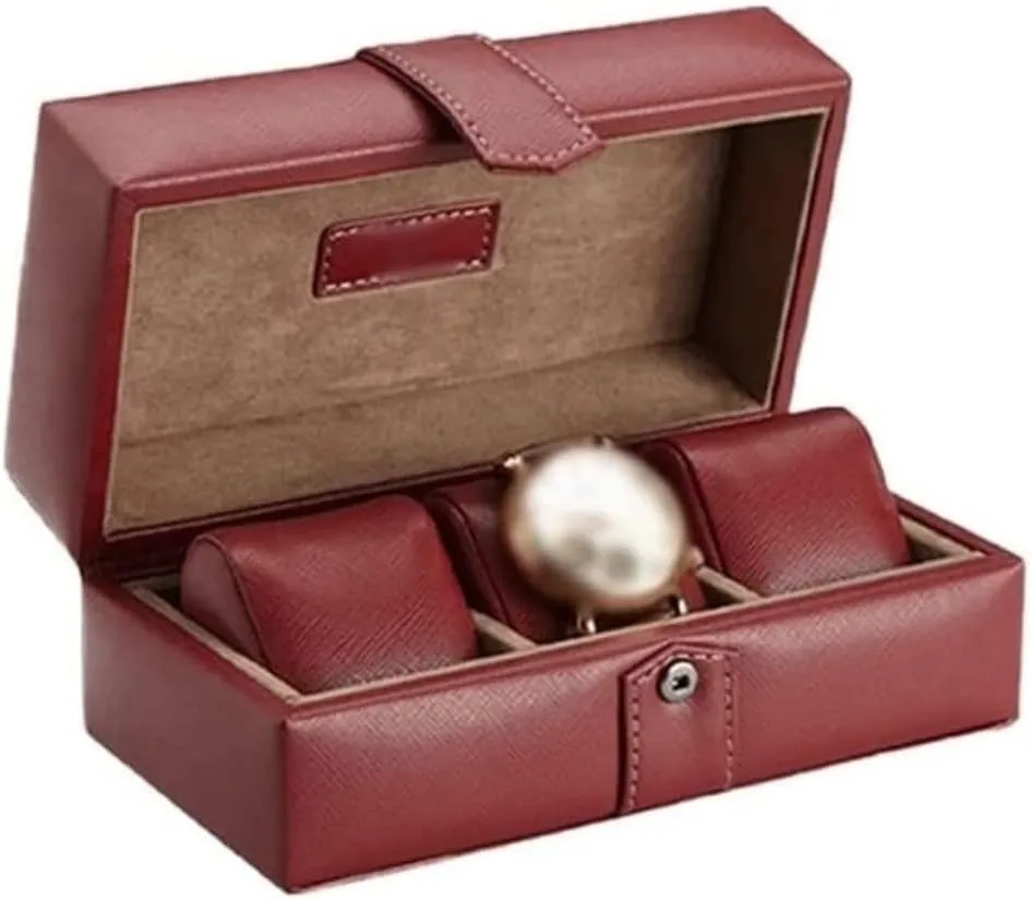 Watch Box Leather Watch Box 3 Slot Travel Watches Storage Case Holder Jewelry Organizer Pouch Elegant Portable Watch Organizer Watch Organizer Men(Red)