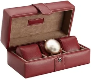 Watch Box Leather Watch Box 3 Slot Travel Watches Storage Case Holder Jewelry Organizer Pouch Elegant Portable Watch Organizer Watch Organizer Men(Red)