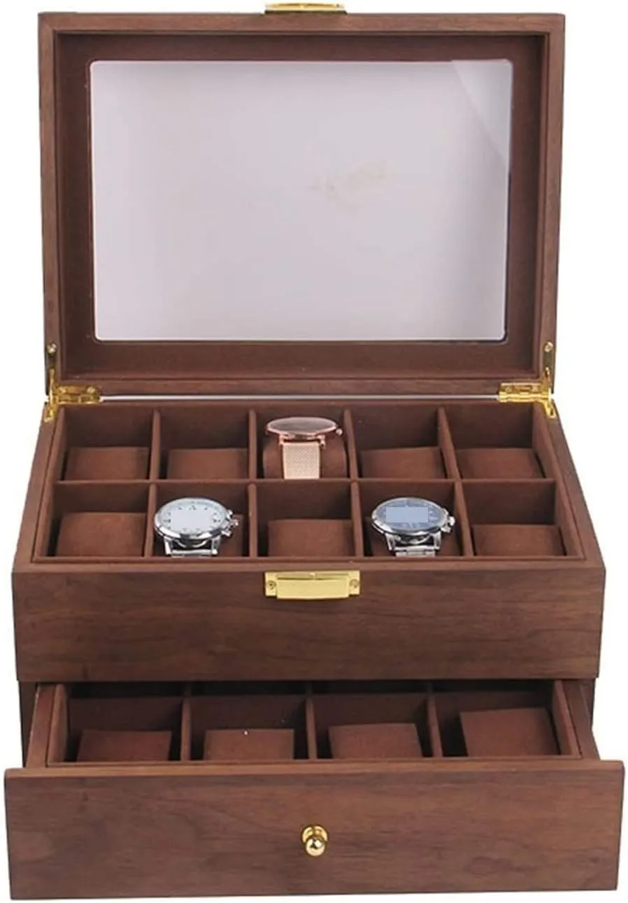 Watch Case Watch Stand Watch Winder Double Layer Vintage Wood 20 Slots Watch Storage Box Organizer Clear Lid Lockable Jewellery Display Case Watch Roll Watch Holder