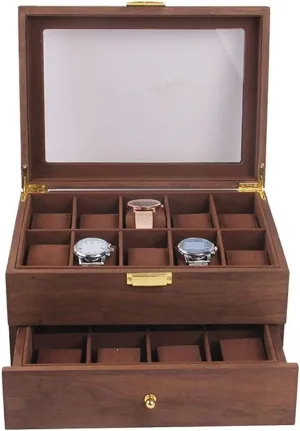Watch Case Watch Stand Watch Winder Double Layer Vintage Wood 20 Slots Watch Storage Box Organizer Clear Lid Lockable Jewellery Display Case Watch Roll Watch Holder