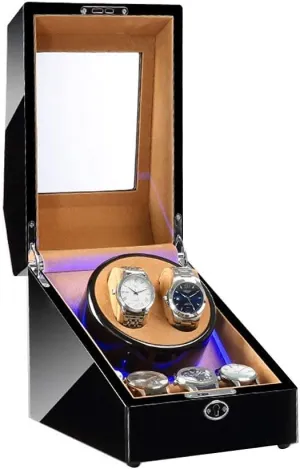Watch Watch Winder Box for 2 3 Automatic Watches,with LED Light,4 Rotation Modes,Quite Motors