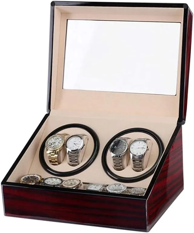 Watch Watch Winder for 10 Automatic Watches, Wood Shell Piano Paint Exterior and Extremely Silent Motor, Flexible (Red A)