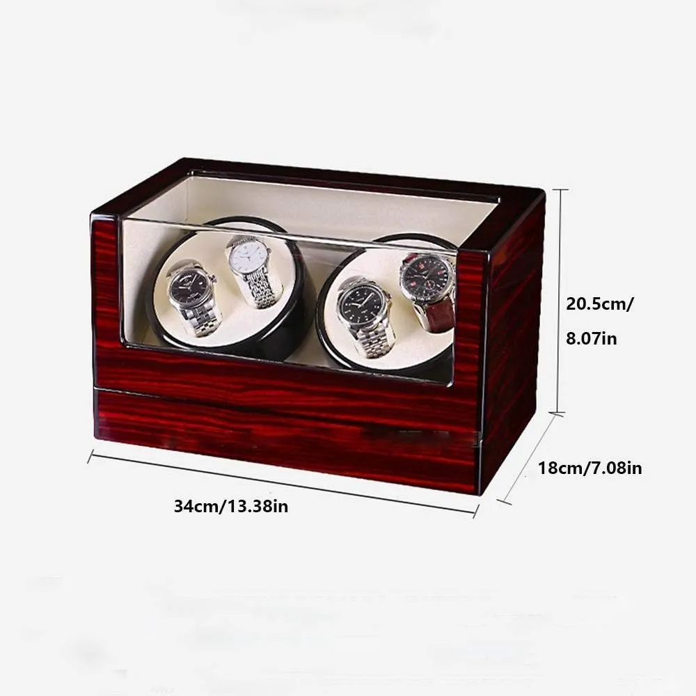 Watch Winder Box 4, Wood Shell Piano Paint Exterior, 4 Rotation Mode Setting, Extremely Silent Motor Watches,Red,A