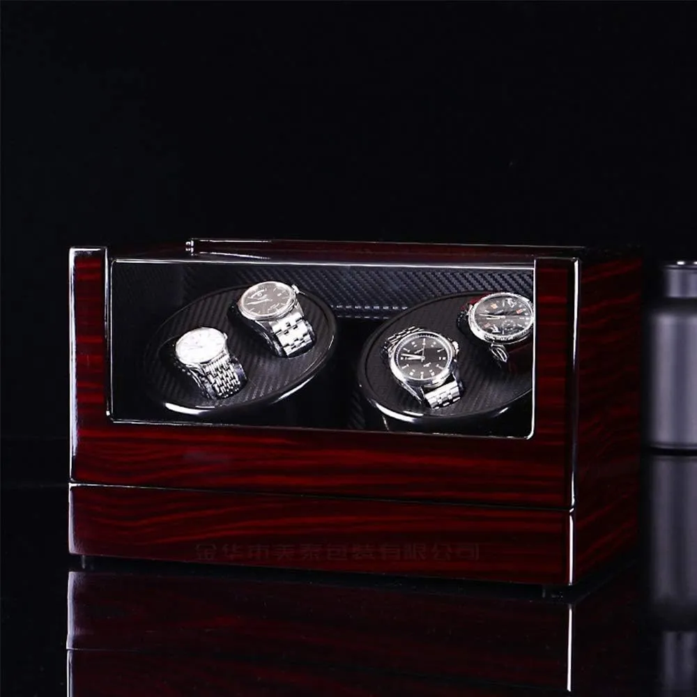 Watch Winder Box 4, Wood Shell Piano Paint Exterior, 4 Rotation Mode Setting, Extremely Silent Motor Watches,Red,A