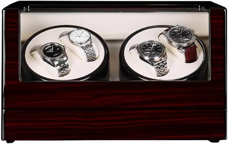 Watch Winder Box 4, Wood Shell Piano Paint Exterior, 4 Rotation Mode Setting, Extremely Silent Motor Watches,Red,A