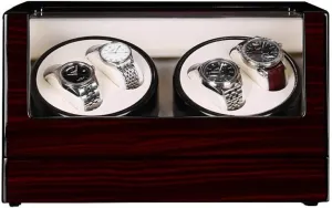 Watch Winder Box 4, Wood Shell Piano Paint Exterior, 4 Rotation Mode Setting, Extremely Silent Motor Watches,Red,A