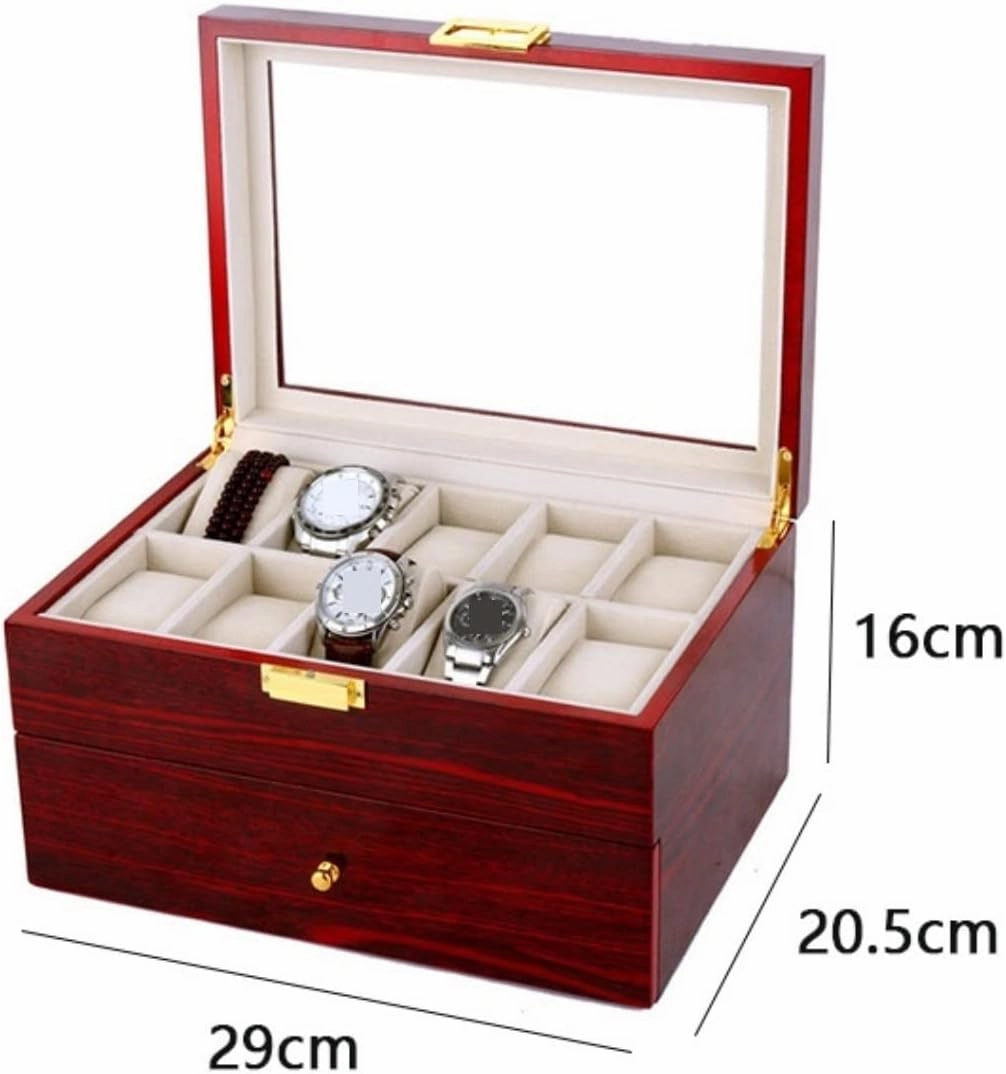 Watch Case Watch Stand Watch Winder Wood 20 Slots Organizer Bracelet Display Holder Metal Hinge Clear Top Lockable Storage Case Watch Roll Watch Holder