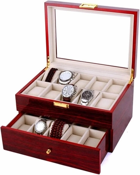 Watch Case Watch Stand Watch Winder Wood 20 Slots Organizer Bracelet Display Holder Metal Hinge Clear Top Lockable Storage Case Watch Roll Watch Holder