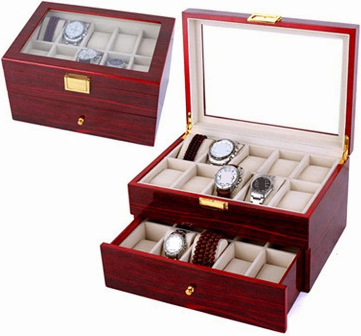 Watch Case Watch Stand Watch Winder Wood 20 Slots Organizer Bracelet Display Holder Metal Hinge Clear Top Lockable Storage Case Watch Roll Watch Holder