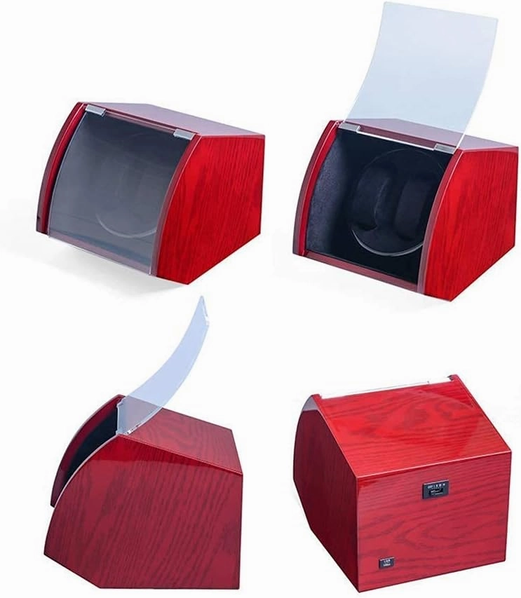 Watch Double Watch Winder,for Automatic Watches,Wood Shell Piano Paint Exterior,Flexible (Red A)