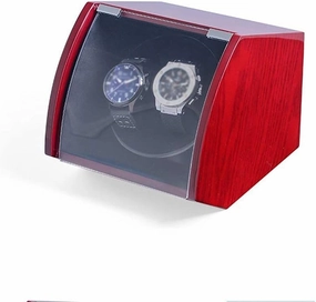 Watch Double Watch Winder,for Automatic Watches,Wood Shell Piano Paint Exterior,Flexible (Red A)