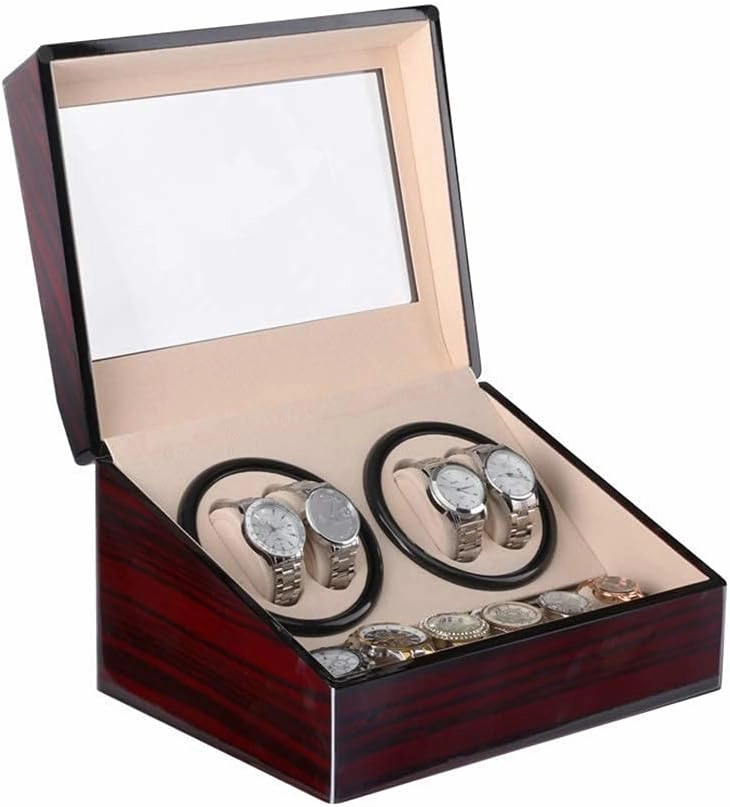 Watch Watch Winder for 10 Automatic Watches,Wood Shell Piano Paint Exterior and Extremely Silent Motor,Flexible (Red A)