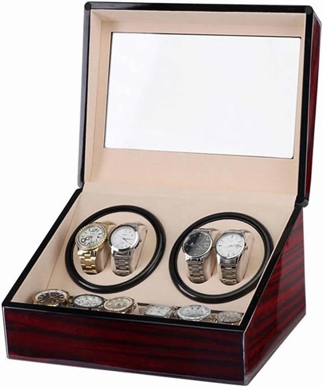 Watch Watch Winder for 10 Automatic Watches,Wood Shell Piano Paint Exterior and Extremely Silent Motor,Flexible (Red A)