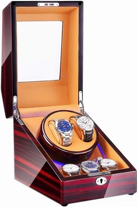 Watch Winder Box for 2 3 Automatic Watches, with LED Light, 4 Rotation Modes, Quite Motors   Brown Watch Winder for Automatic Watches B