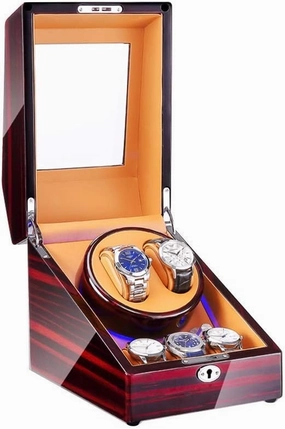 Watch Winder Box for 2 3 Automatic Watches, with LED Light, 4 Rotation Modes, Quite Motors, Black   Brown Accessories