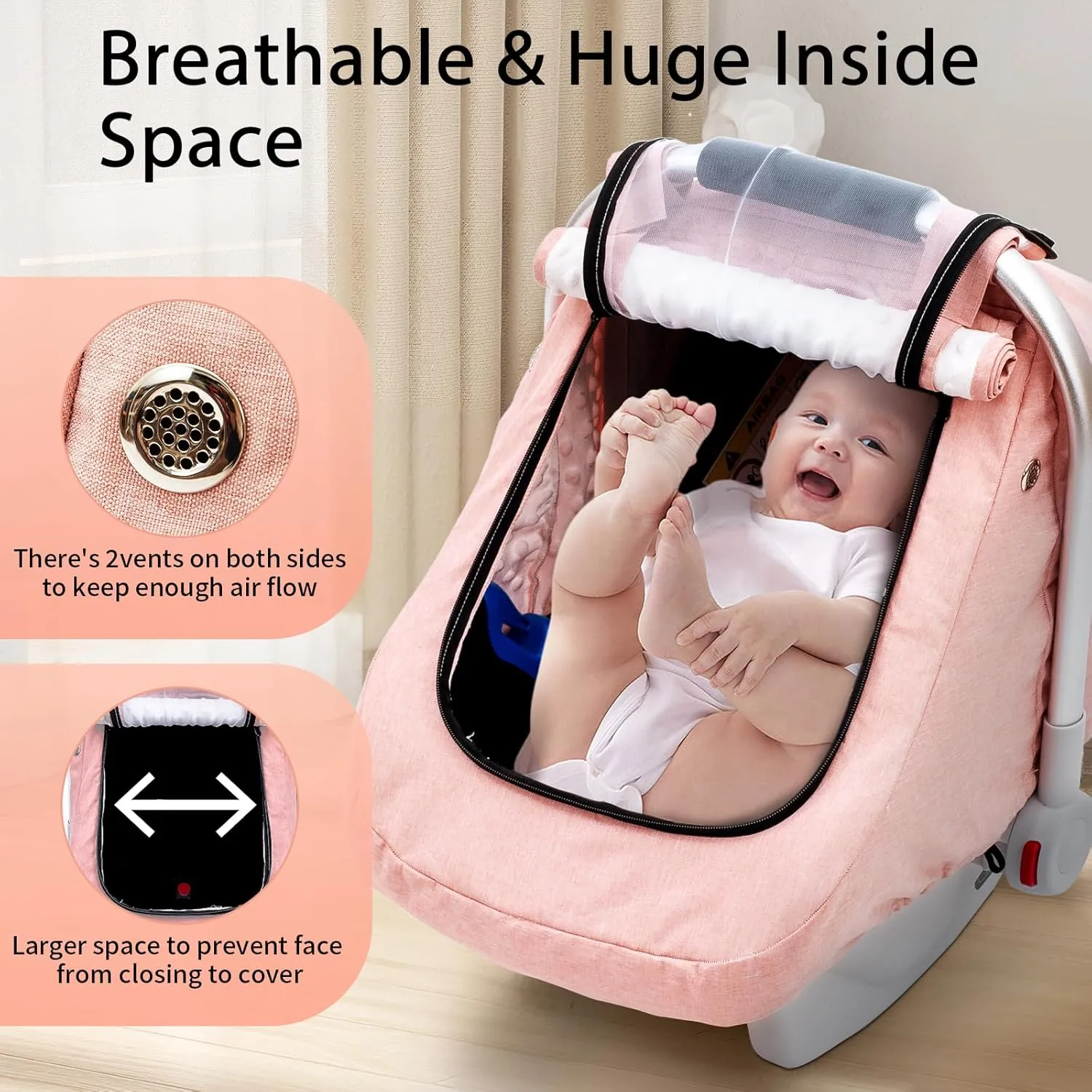 Waterproof Car Seat Cover Baby, 3D Mink Dot Infant Car Seat Cover with 2 Breathable Vents, Universal Carseat Canopy for Girls Boys, Baby Carrier Cover for All Seasons, Protect from Sunlight Rain