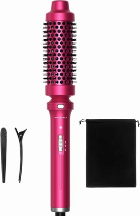 Wavytalk Heated Round Brush, 1 1/2 inch Blowout Look with Detachable Head, Dual Voltage for Travel, Rose Red