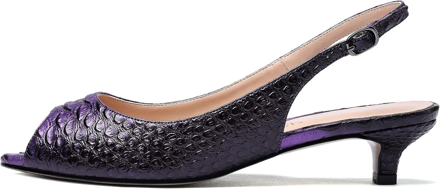 WAYDERNS Women's Peep Toe Patent Leather Ankle Strap Slingback Kitten Heels Low Heel Pumps Evening Work Dress Shoes 1.5 Inch