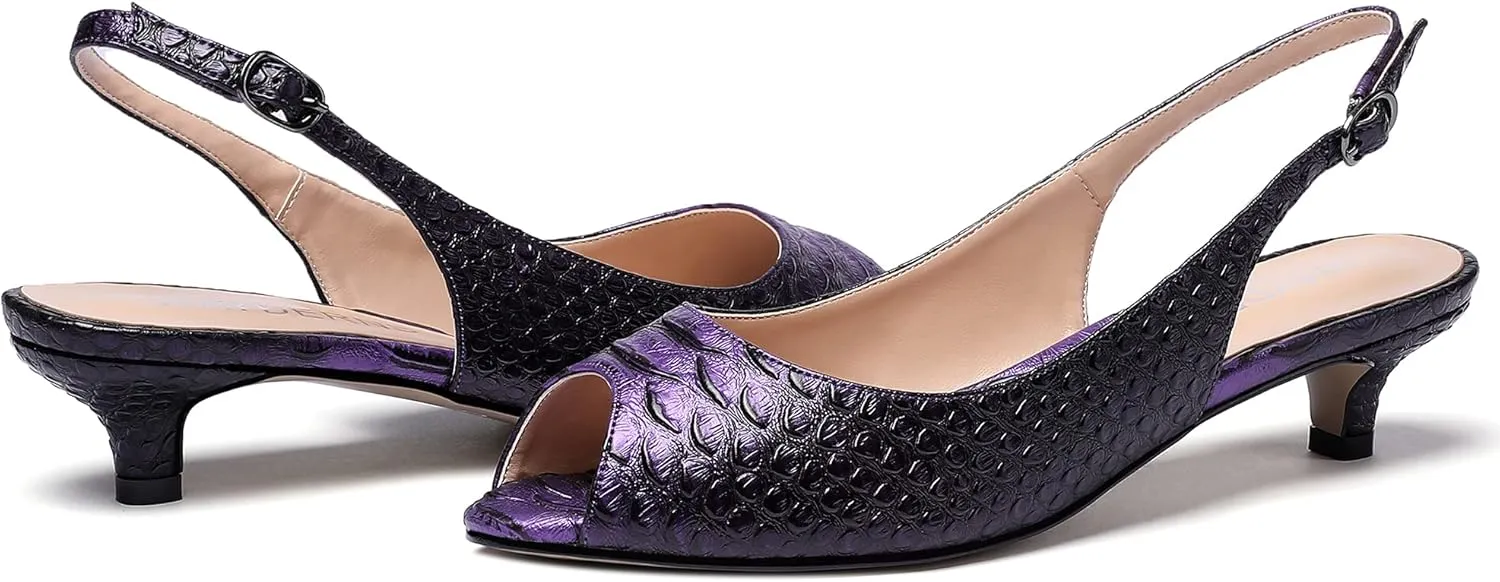 WAYDERNS Women's Peep Toe Patent Leather Ankle Strap Slingback Kitten Heels Low Heel Pumps Evening Work Dress Shoes 1.5 Inch