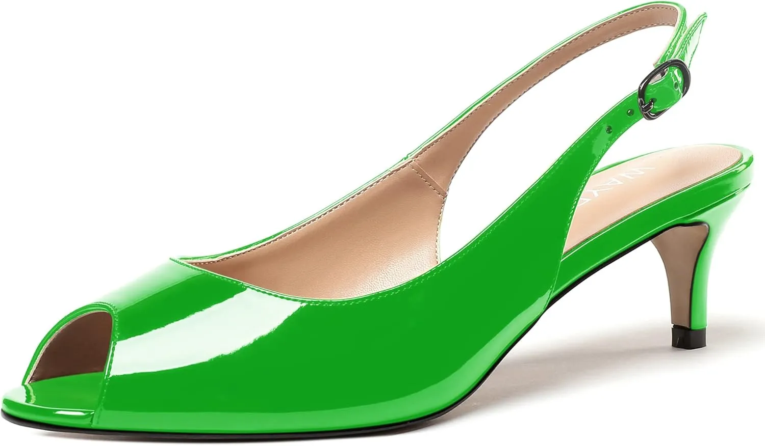 WAYDERNS Women's Peep Toe Patent Slingback Ankle Strap Kitten Low Heel Pumps Ladies Cute Dress Shoes 2 Inch
