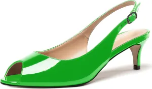 WAYDERNS Women's Peep Toe Patent Slingback Ankle Strap Kitten Low Heel Pumps Ladies Cute Dress Shoes 2 Inch