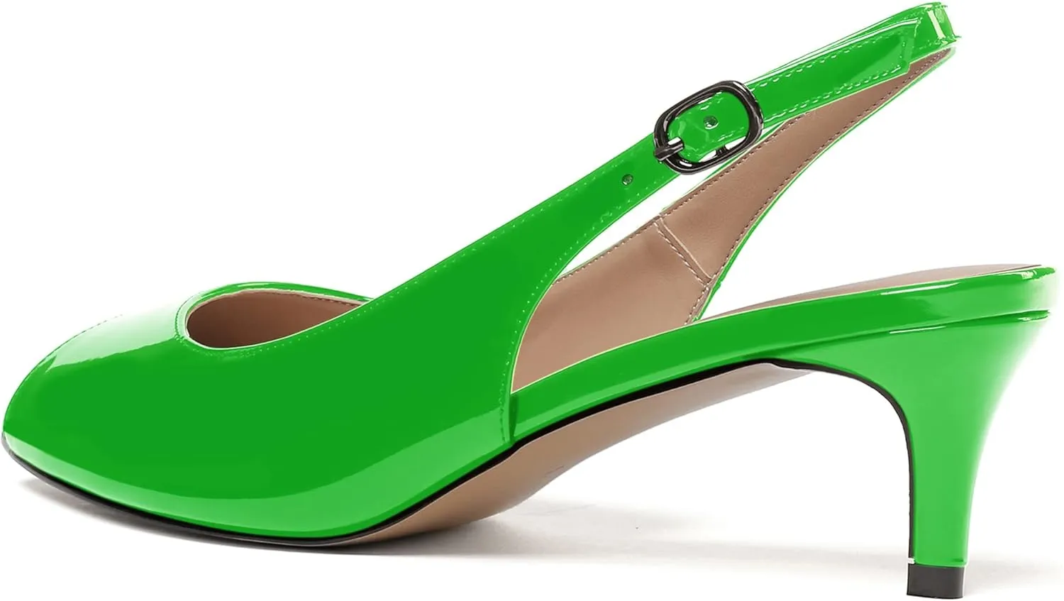 WAYDERNS Women's Peep Toe Patent Slingback Ankle Strap Kitten Low Heel Pumps Ladies Cute Dress Shoes 2 Inch