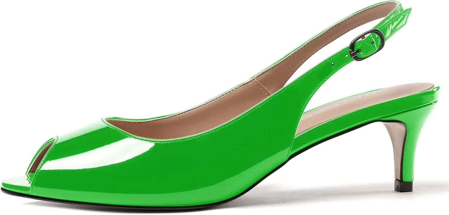 WAYDERNS Women's Peep Toe Patent Slingback Ankle Strap Kitten Low Heel Pumps Ladies Cute Dress Shoes 2 Inch