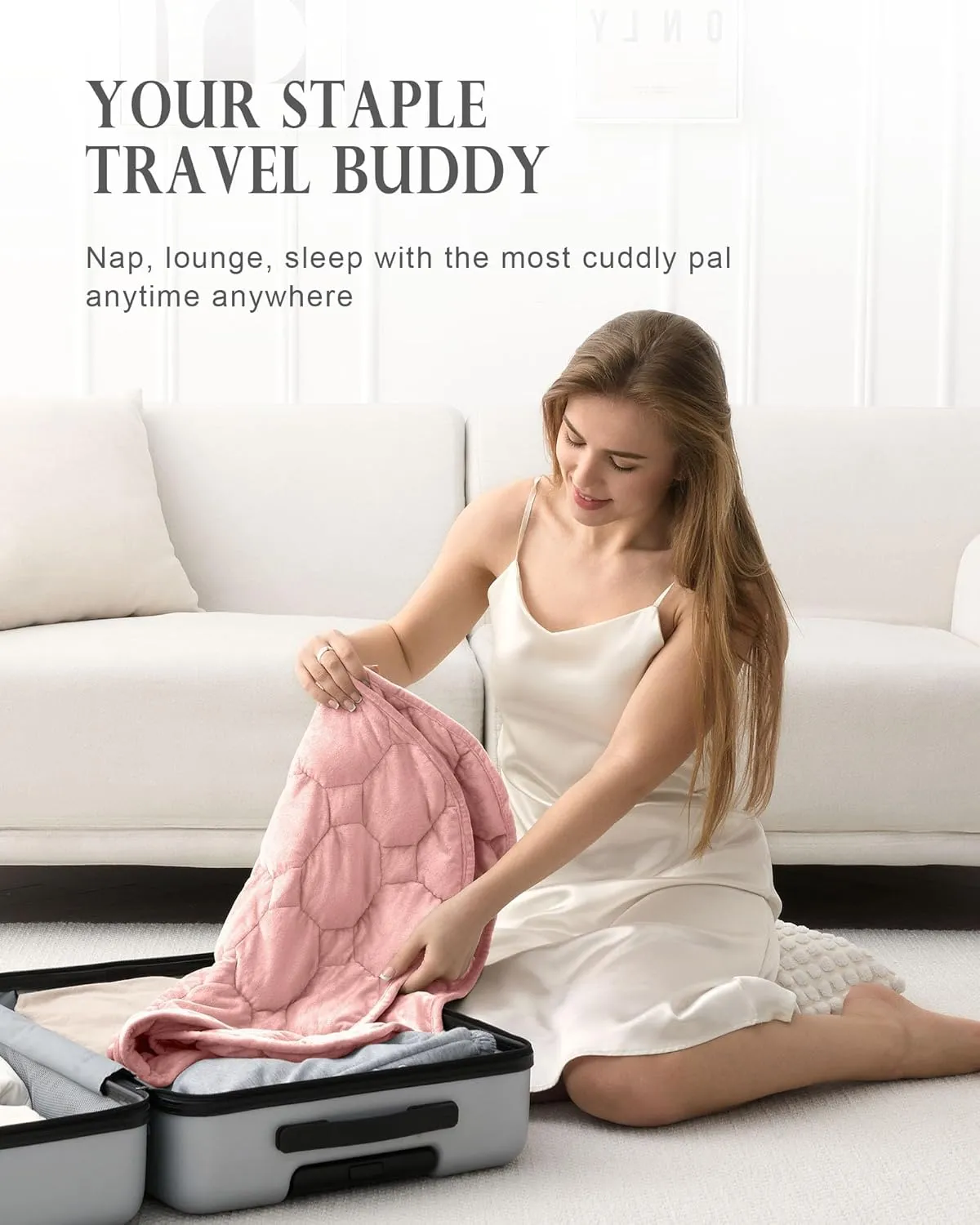 Weighted Lap Blanket 7lbs, Cozy Luxury Crystal Velvet Weighted Blanket for Adults, Small Weighted Blanket for Relaxation, Sleeping, Travel, Dull Pink, 29" x 24"