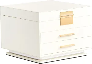 White Jewelry Box with 3-Color Mirror Light & Ambient Glow, Jewelry Organizer with Drawers, Jewelry Storage, Jewelry Holder for Earrings Necklace,Jewelry Display Case, Rotating Jewelry Storage Box