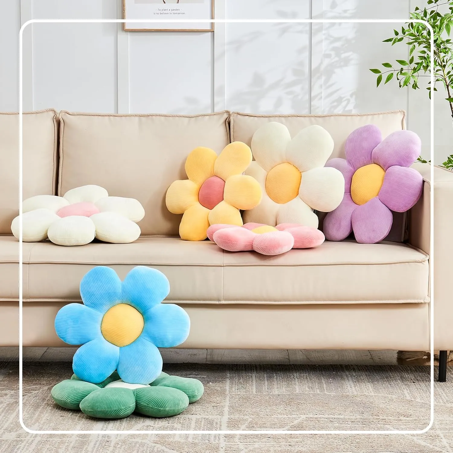 White Pink Flower Pillow, Soft 19.6" Flower Throw Pillow, Cute Flower Shaped Floor Pillow, Aesthetic Floral Plush Daisy Decorative Pillows for Bed Sofa Couch