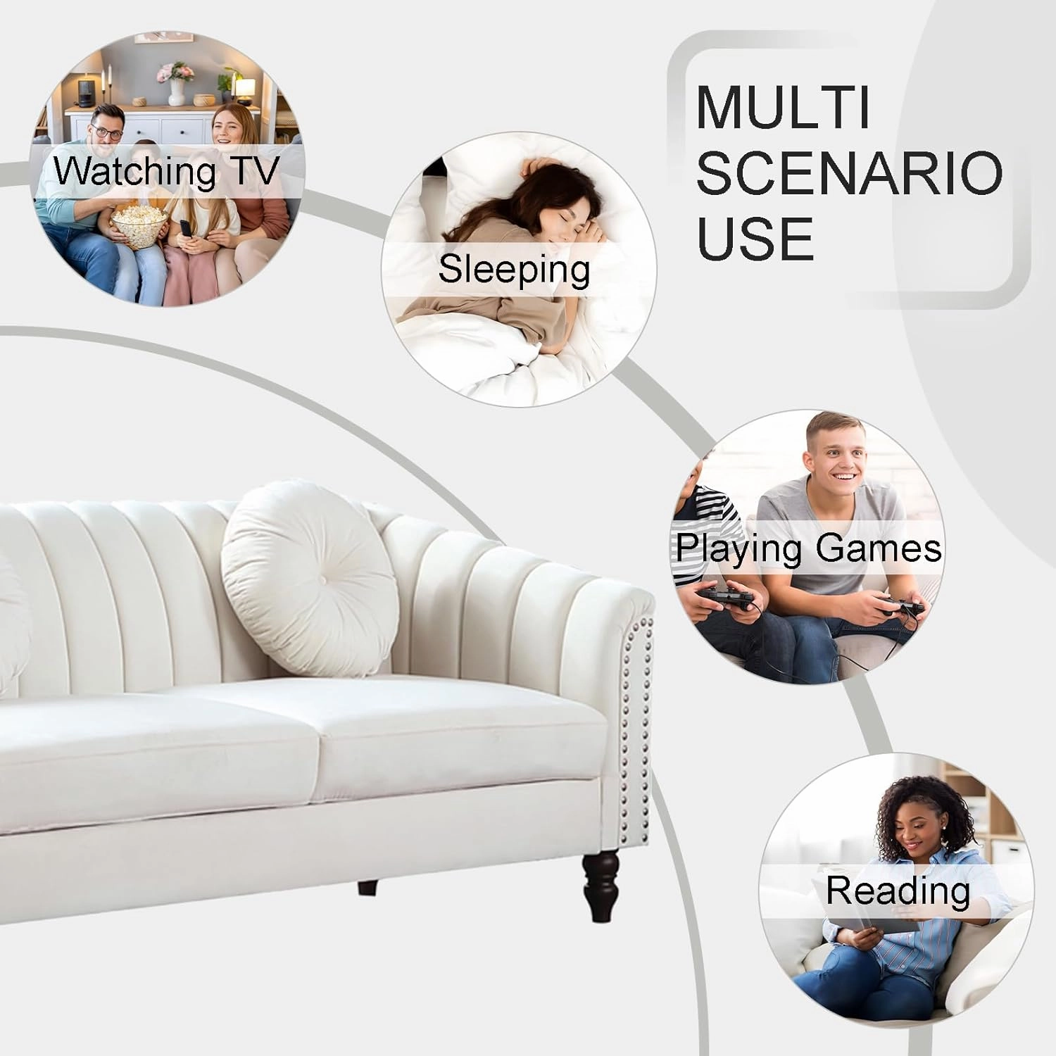 White Chesterfield Velvet Sofa Couch Set (Chair/Loveseat/Sofa) - for Living Room Furniture Sets、Offices、Apartments