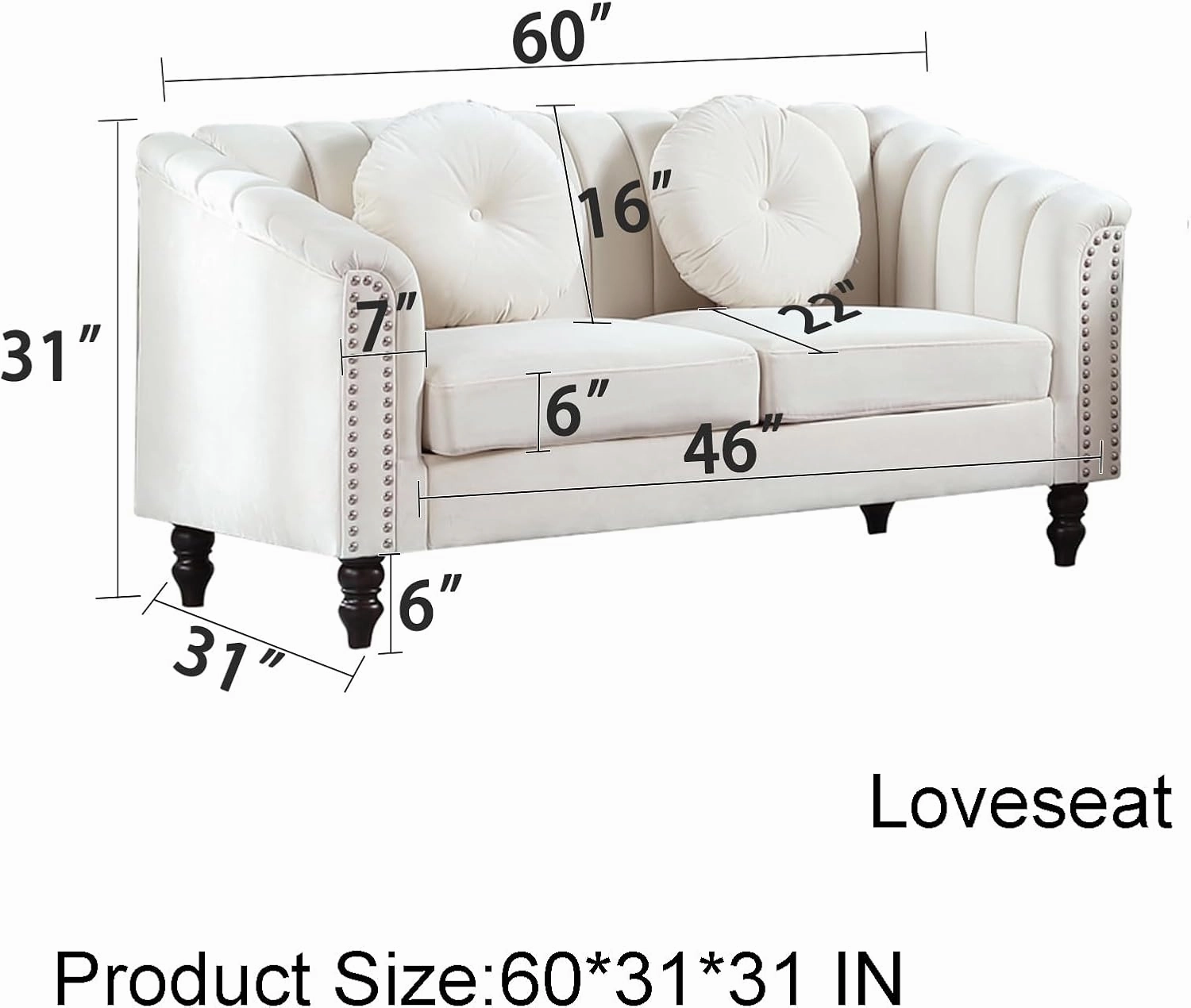 White Chesterfield Velvet Sofa Couch Set (Chair/Loveseat/Sofa) - for Living Room Furniture Sets、Offices、Apartments