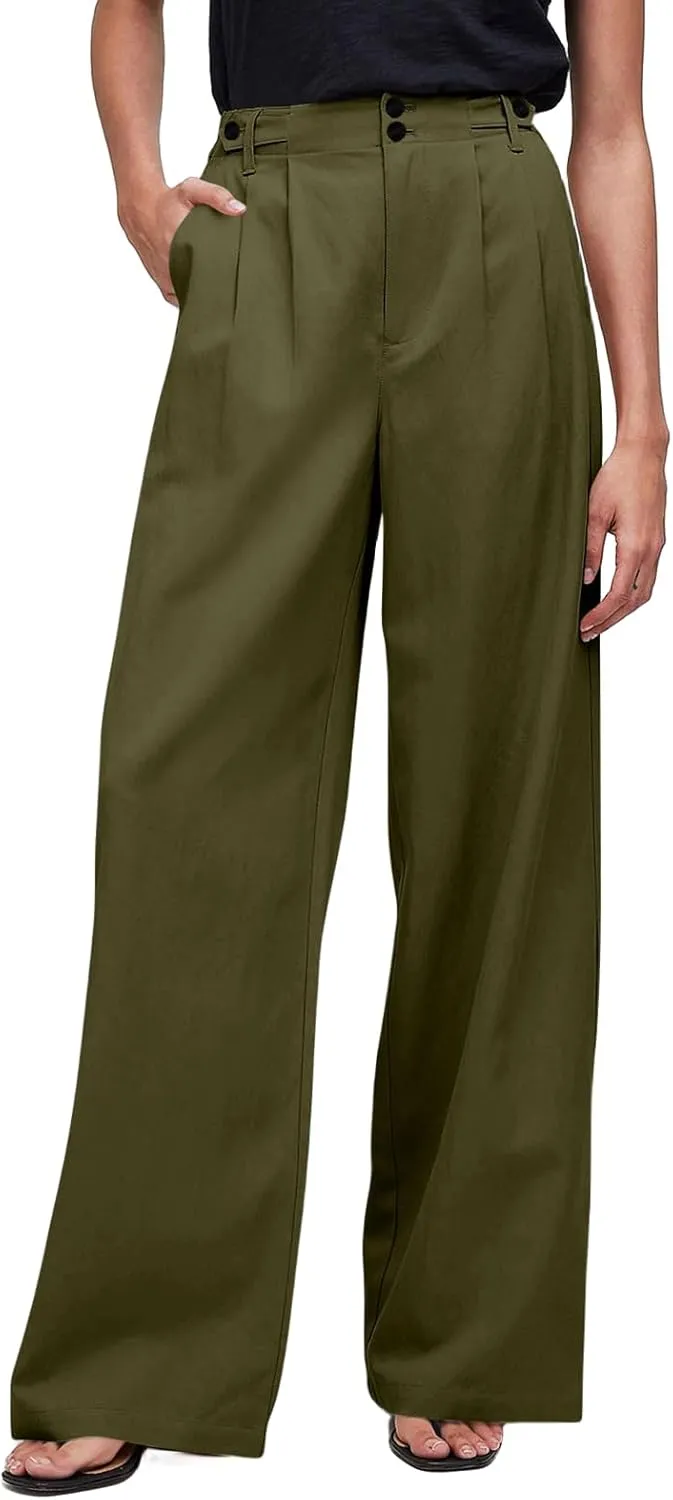 Wide Leg Dress Pants for Women High Waisted Business Casual Pants Baggy Comfy Office Work Pants Trousers with Pockets