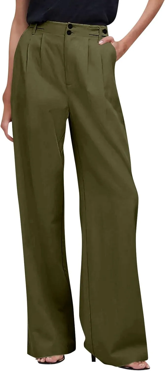 Wide Leg Dress Pants for Women High Waisted Business Casual Pants Baggy Comfy Office Work Pants Trousers with Pockets