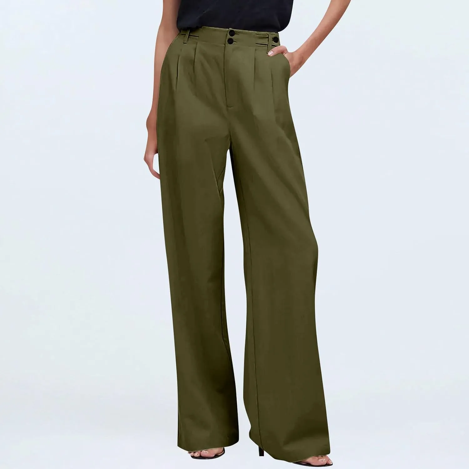 Wide Leg Dress Pants for Women High Waisted Business Casual Pants Baggy Comfy Office Work Pants Trousers with Pockets