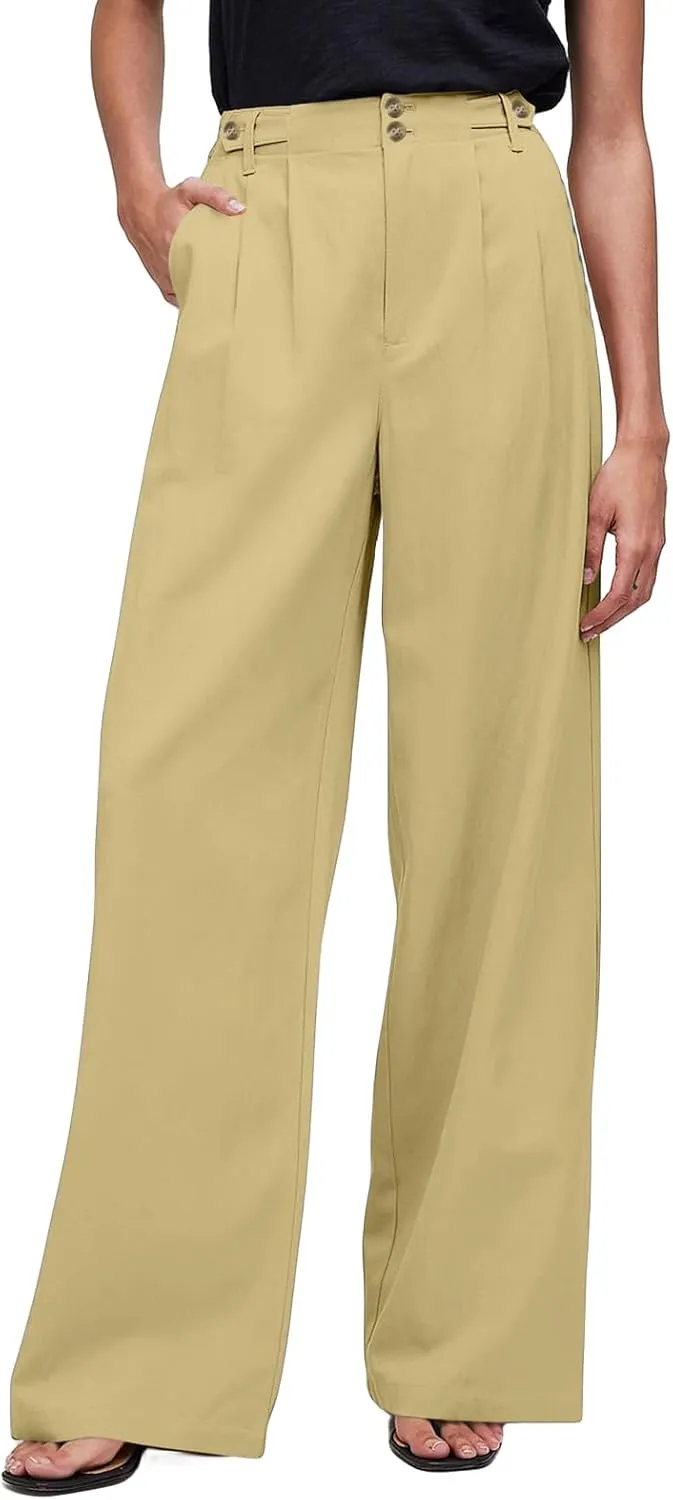 Wide Leg Dress Pants for Women High Waisted Business Casual Pants Baggy Comfy Office Work Pants Trousers with Pockets