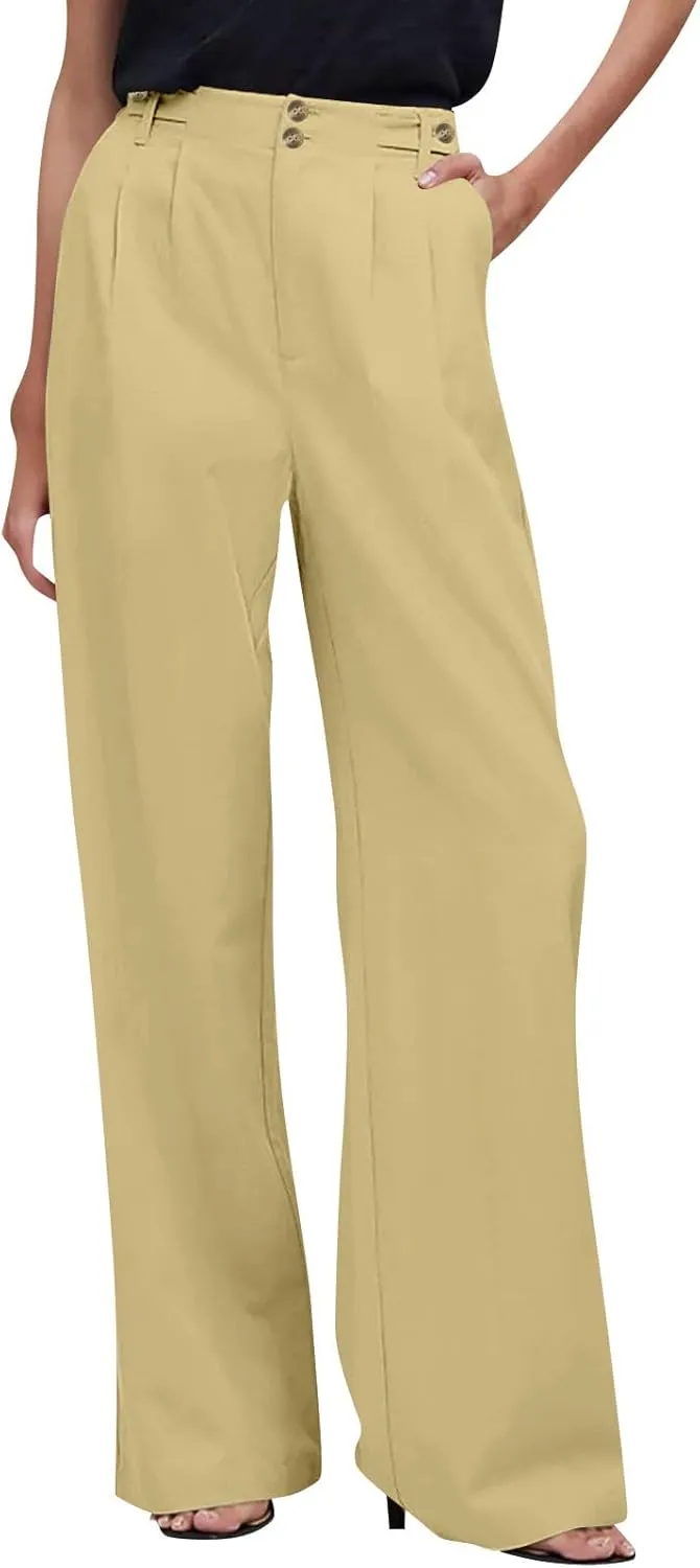 Wide Leg Dress Pants for Women High Waisted Business Casual Pants Baggy Comfy Office Work Pants Trousers with Pockets