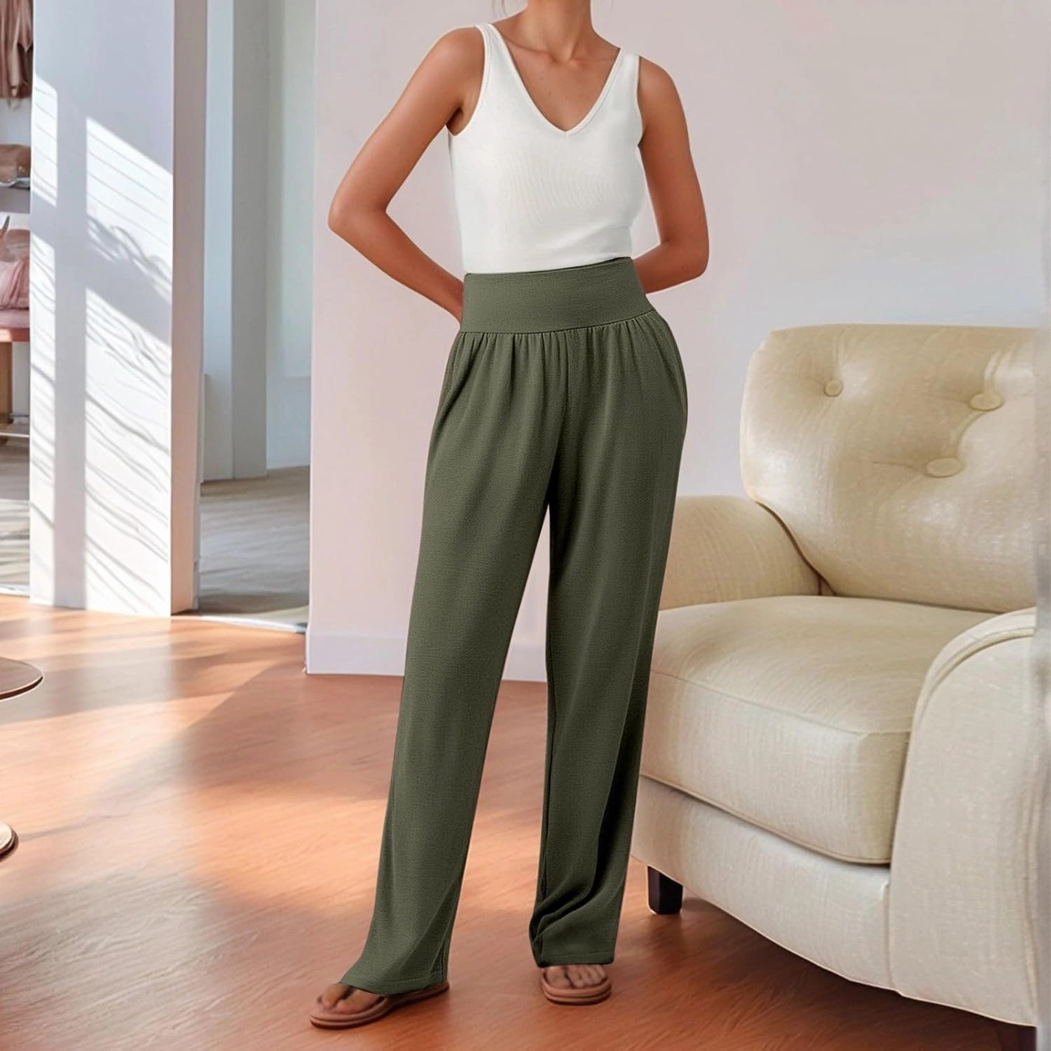 Wide Leg Yoga Pants for Women Elastic High Waisted Casual Trousers Pull On Summer Baggy Athletic Workout Sweatpants