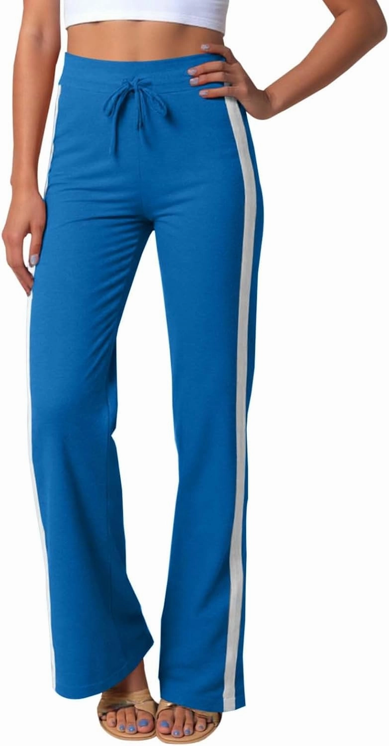 Wide Leg Yoga Pants for Women Striped Elastic High Waisted Casual Trousers Plus Size Pull On Athletic Workout Sweatpants