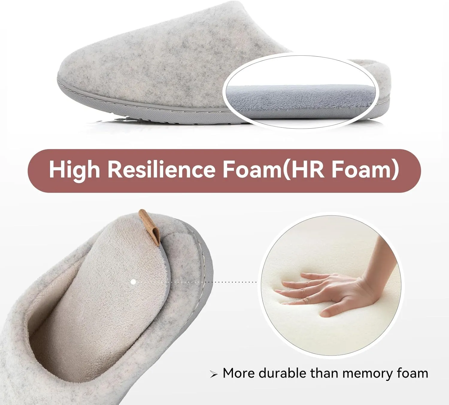 Women & Men's Hige Resilience Foam Slippers - Indoor Cozy House Slip-on with Two Pairs of Replaceable Insoles Shoes