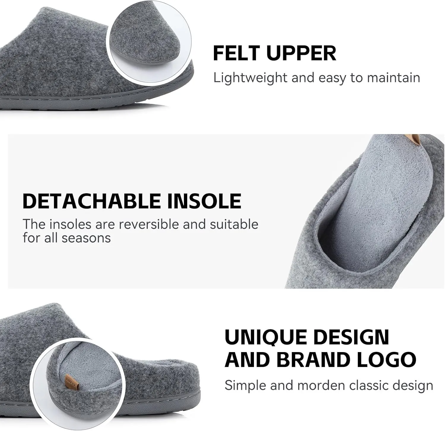 Women & Men's Hige Resilience Foam Slippers - Indoor Cozy House Slip-on with Two Pairs of Replaceable Insoles Shoes