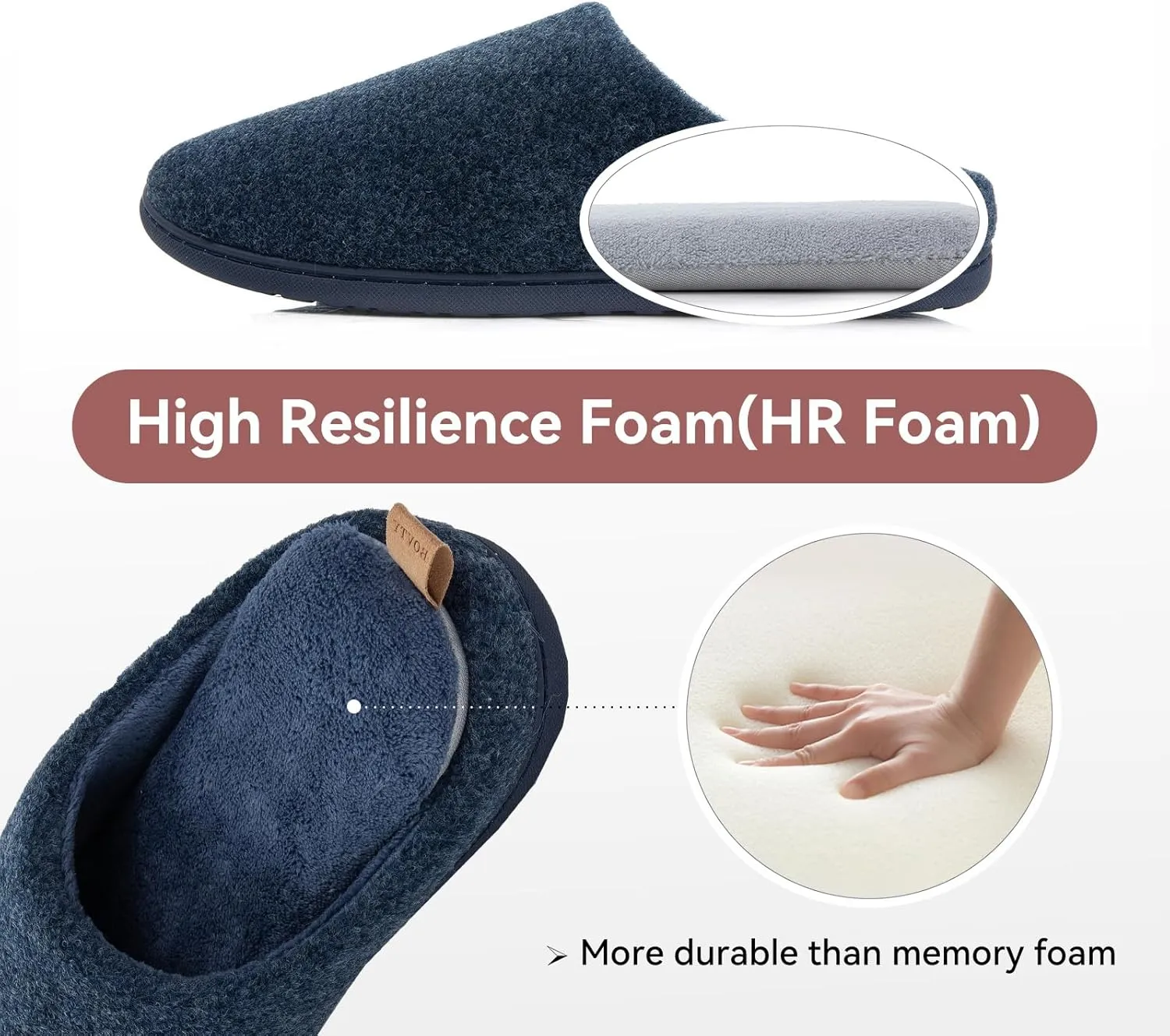 Women & Men's Hige Resilience Foam Slippers - Indoor Cozy House Slip-on with Two Pairs of Replaceable Insoles Shoes