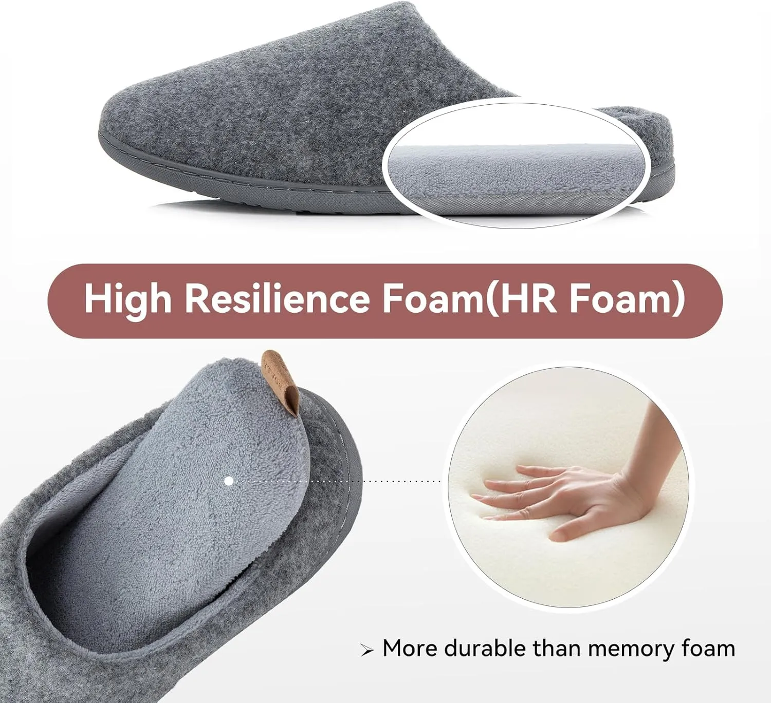 Women & Men's Hige Resilience Foam Slippers - Indoor Cozy House Slip-on with Two Pairs of Replaceable Insoles Shoes
