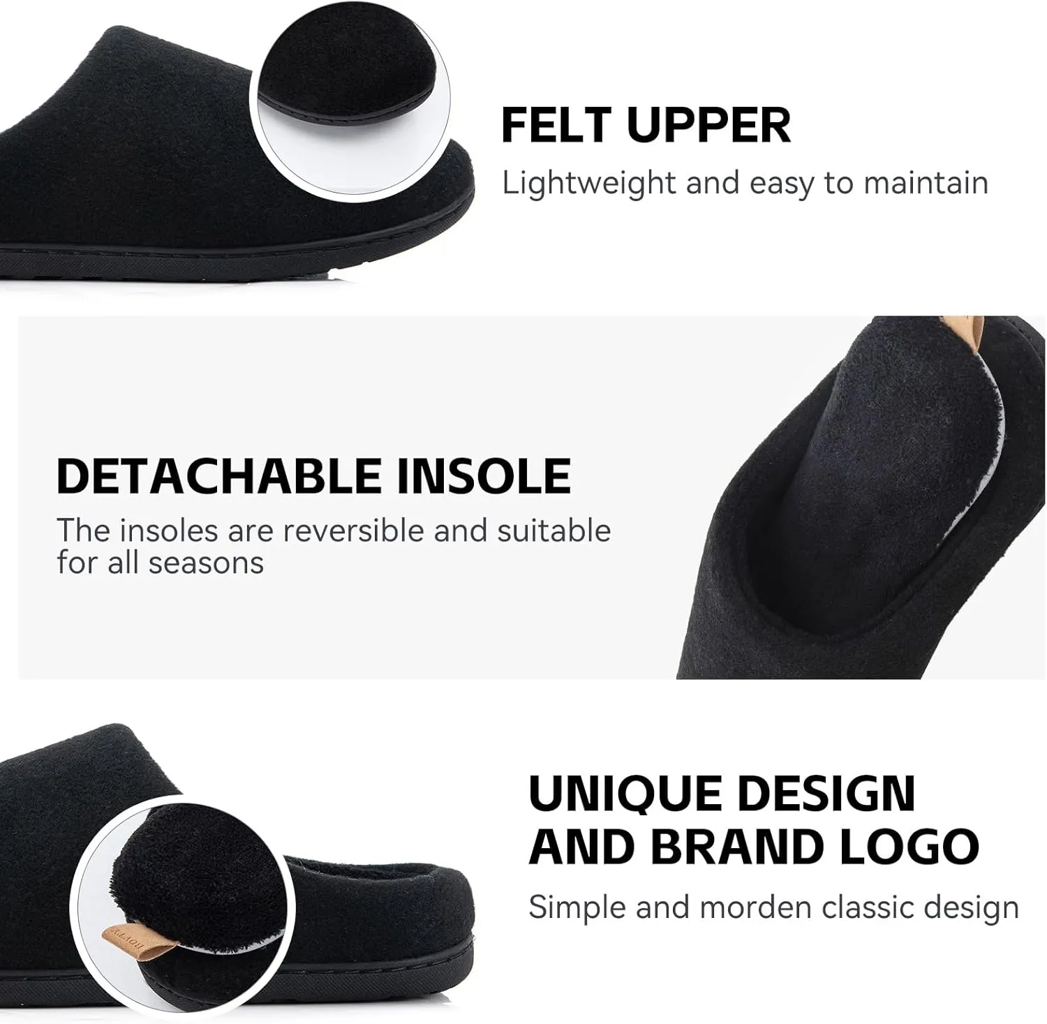 Women & Men's Hige Resilience Foam Slippers - Indoor Cozy House Slip-on with Two Pairs of Replaceable Insoles Shoes
