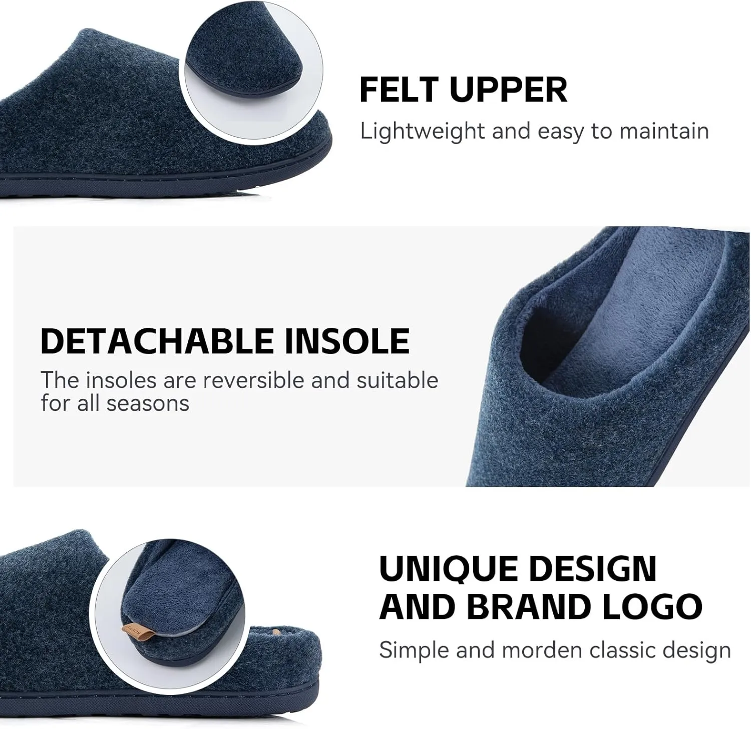 Women & Men's Hige Resilience Foam Slippers - Indoor Cozy House Slip-on with Two Pairs of Replaceable Insoles Shoes