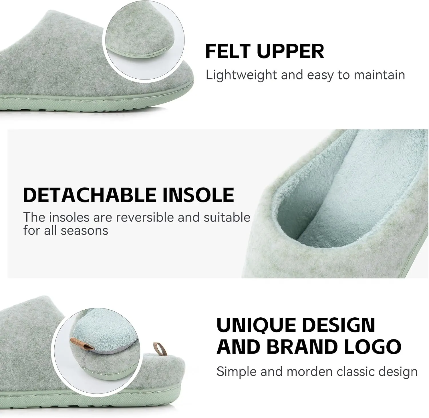 Women & Men's Hige Resilience Foam Slippers - Indoor Cozy House Slip-on with Two Pairs of Replaceable Insoles Shoes