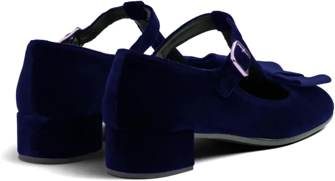 Women Chunky Low Heel Mary Jane Shoes Ankle T-Strap Bow Dress Shoes Velvet Comfy 1 inch Flat Heel Mary Janes Round Toe Buckle Suede Mary Jane Pumps Casual Office Wedding 4-11 M US