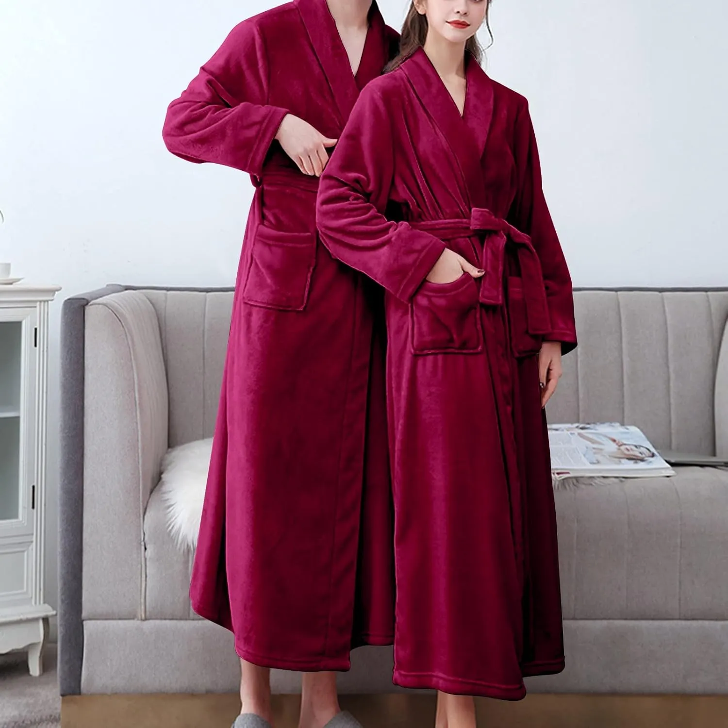 Women Robe Double Pocket Ear Hooded Flannel Bathrobes Soft And Warm Double-Faced Velvet Pajamas Robe Bathrobes For