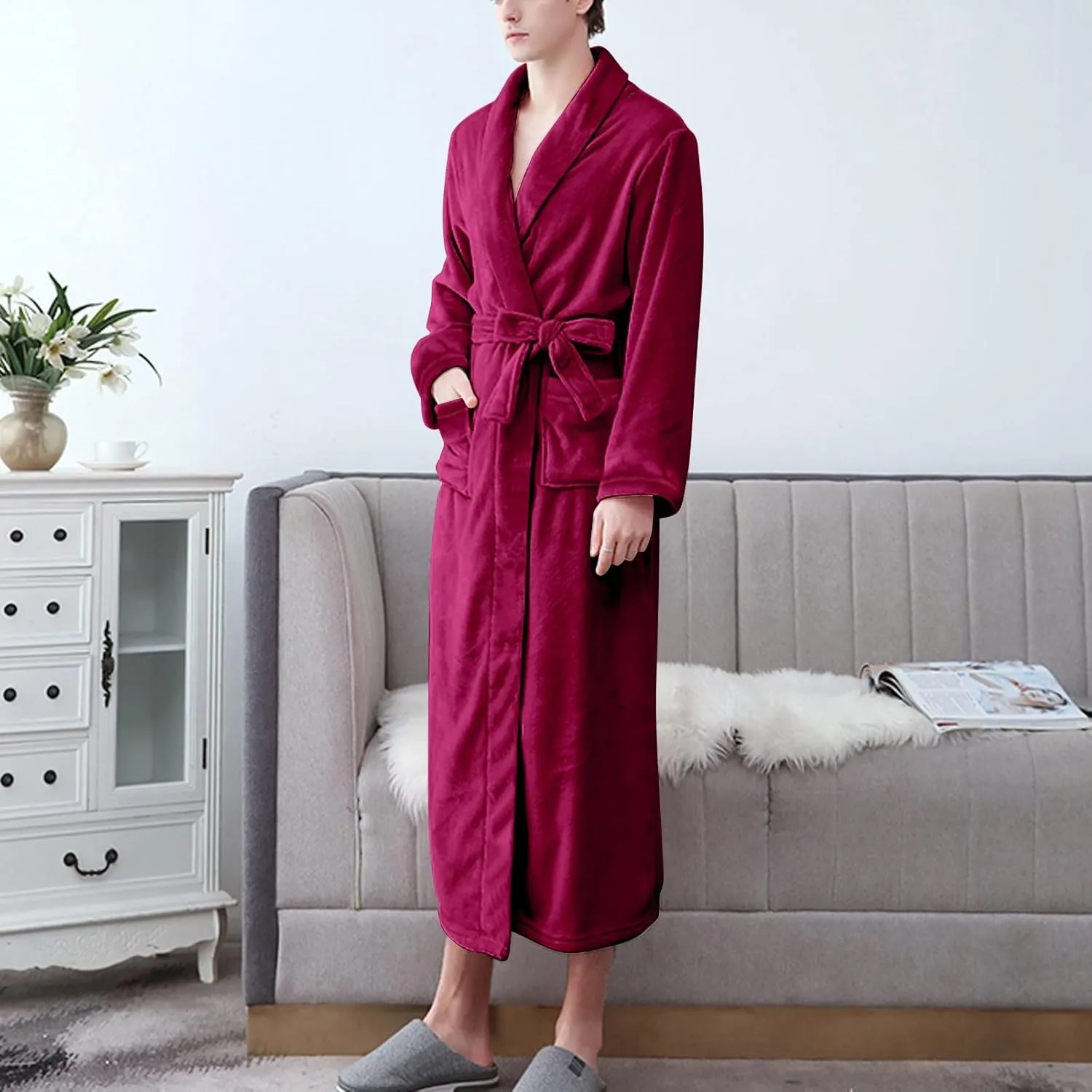 Women Robe Double Pocket Ear Hooded Flannel Bathrobes Soft And Warm Double-Faced Velvet Pajamas Robe Bathrobes For