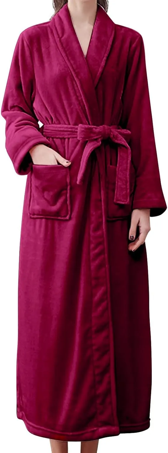 Women Robe Double Pocket Ear Hooded Flannel Bathrobes Soft And Warm Double-Faced Velvet Pajamas Robe Bathrobes For
